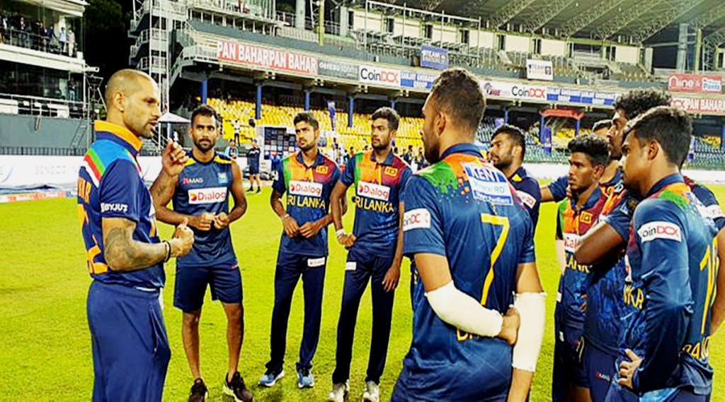 Spirit of cricket sri lankan players listening to shikhar dhawan after series victory