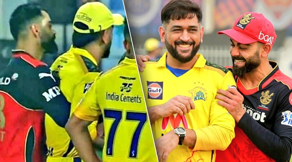 ipl 2021 rcb vs csk virat kohli hugging ms dhoni after match