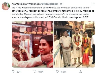 Kranti Redkar Posted a Marriage Photo With Husband Sameer Wankhede Says Both of us are born hindu 