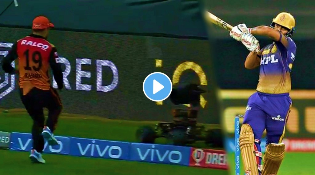 ipl 2021 kkr batsman nitish rana breaks camera lens watch video