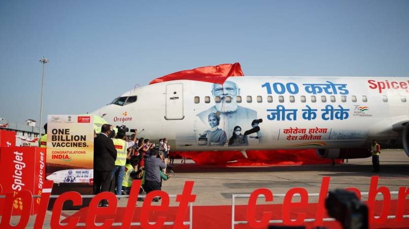 SpiceJet reveals special Boeing 737 livery to celebrate 100 crore vaccine doses in India