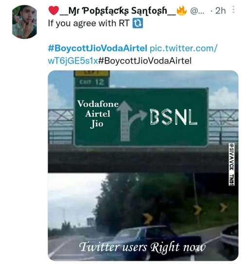 यादरम्यान काही लोकांनी निषेधार्थ ट्विटरवर #BoycottJioVodaAirtel ट्रेंड करण्याचा प्रयत्न केला.