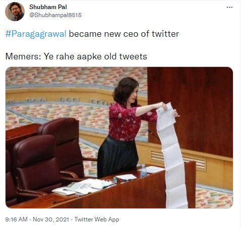ट्वीटर, गुगल, मायक्रोसॉफ्त, अडोबसारख्या कंपन्यांच्या सीईओपदी भारतीयांचा जलवा आहे. तर दुसरीकडे जुन्या ट्वीट्सचा संदर्भ देत मीम्स शेअर करत आहेत. (Photo- Twitter)