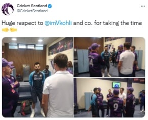 Scotland players visit Indian dressing room