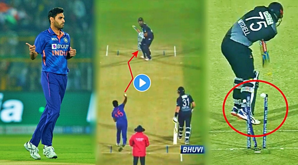 ind vs nz bhuvneshwar kumar clean bowled daryl mitchell golden duck watch video