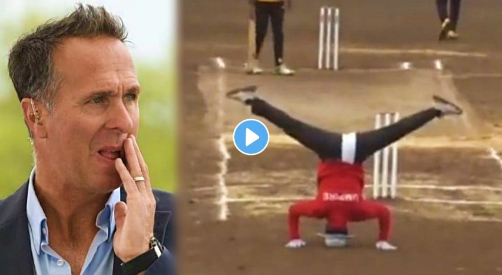 Umpire signals wide with legs video goes viral michael vaughan reacts