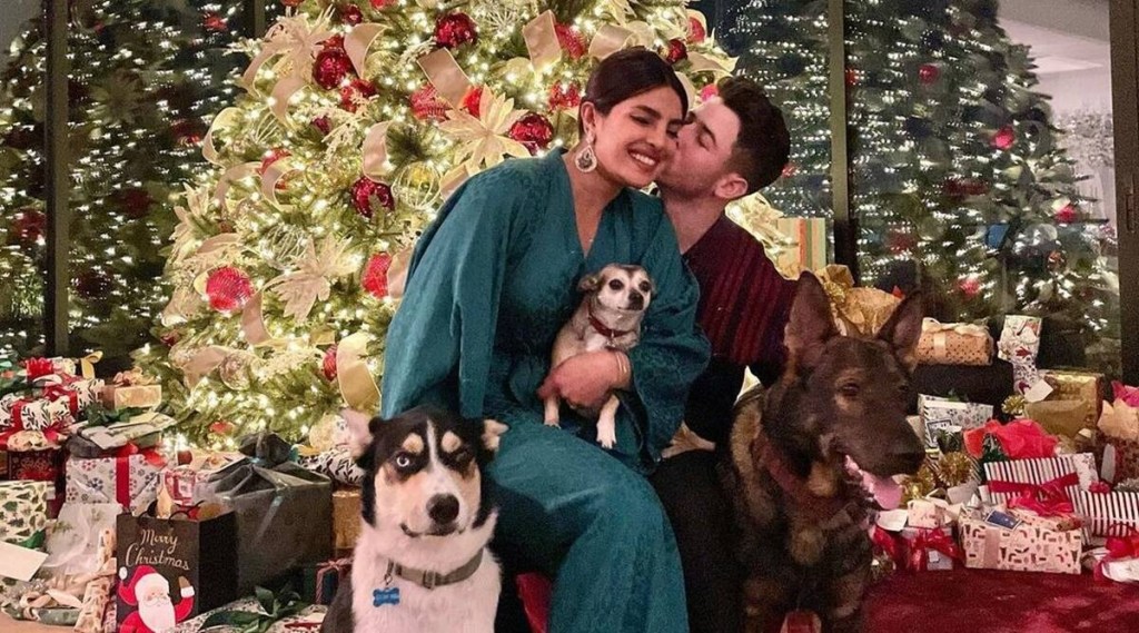 priyanka and nick christmas party, priyanka chopra, nick jonas,