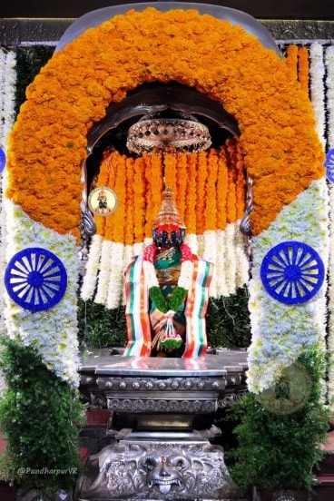 decoration of tricolor flowers In vitthal rukmini temple of pandharpur on the occasion-of republic day