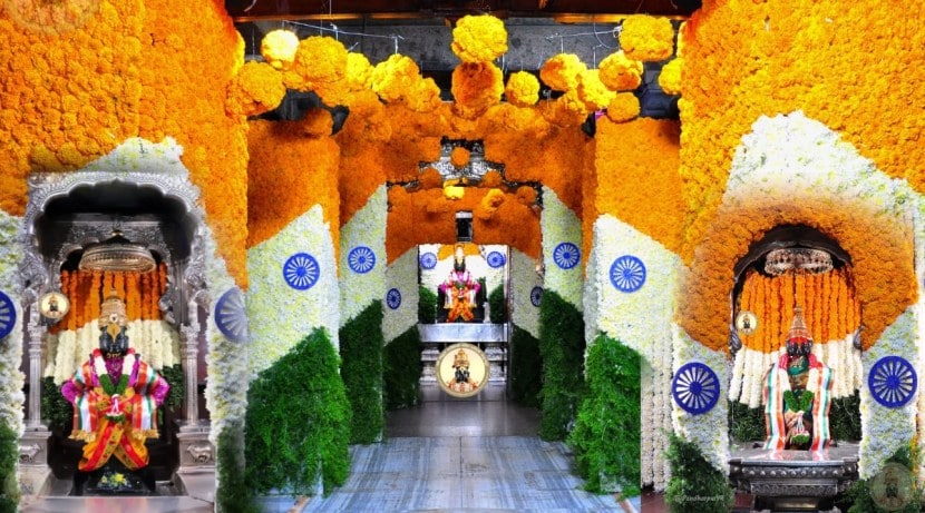 decoration of tricolor flowers In vitthal rukmini temple of pandharpur on the occasion-of republic day