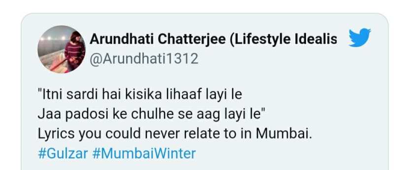 तसेच त्या ठिकाणी सातत्याने बर्फवृष्टी होत आहे. या दोन कारणांमुळेच मुंबईसह महाराष्ट्रात थंडीचा जोर पाहायला मिळत आहे. अशी माहिती स्कायमेट या हवामान संस्थेचे शास्त्रज्ञ महेश पालवत यांनी ट्वीट करत दिली.