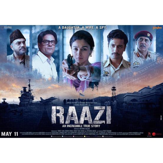 राझी (Raazi) : शेजारी राष्ट्रातील एका प्रतिष्ठीत कुटुंबाची सून म्हणून जाणं आणि त्यातही सैन्यदलाशी संलग्न कुटुंबातूनच हेरगिरीची कामं करण्याचा संभाव्य धोका पत्करत सहमत तिचं काम सुरु ठेवते.