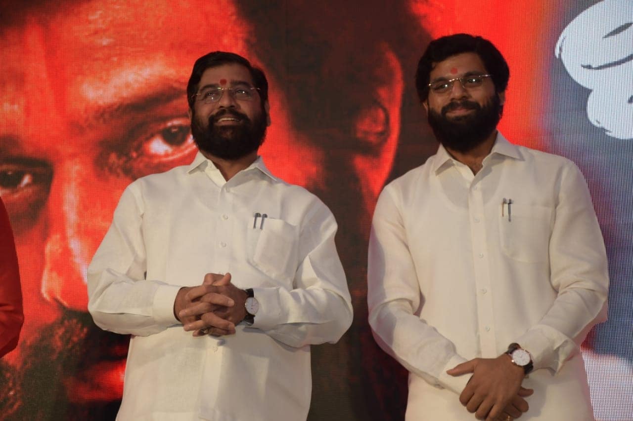 Shivsena Minister Eknath Shinde Emotional At at music launch of Dharmaveer