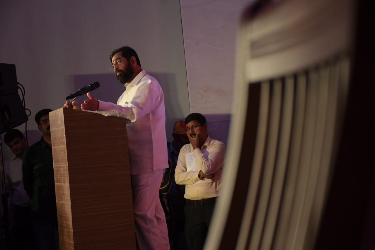 Shivsena Minister Eknath Shinde Emotional At at music launch of Dharmaveer