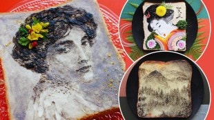 Creative designs on bread toast slices by Japanese artist