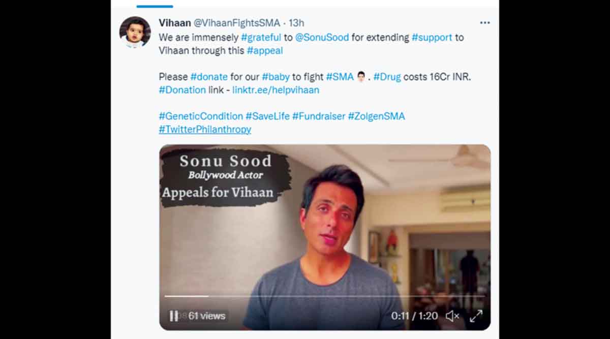 ‘एसएमए’ग्रस्त विहानच्या मदतीसाठी सोनू सूद, अभिषेक बच्चन सरसावले; उपचारासाठी १६ कोटींच्या इंजेक्शनची गरज