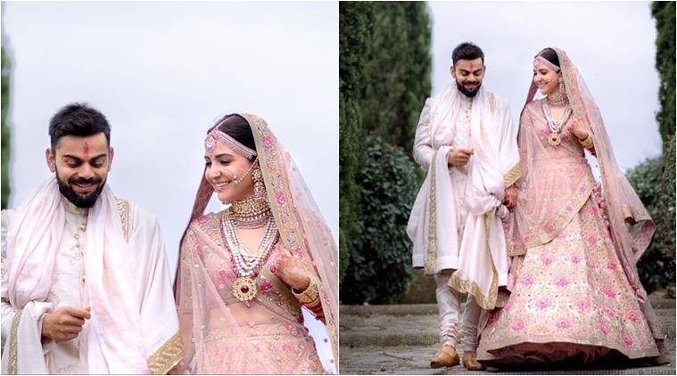 अभिनेत्री अनुष्का शर्माने तिच्या लग्नात गुलाबी रंगाचा लेहेंगा परिधान केला होता. अनुष्काचा हा लूक खूप आवडला होता. तिचा हा अतिशय सुंदर गुलाबी लेहेंगाही सब्यसाची यांनी डिझाईन केला होता. (फोटो: indian express)