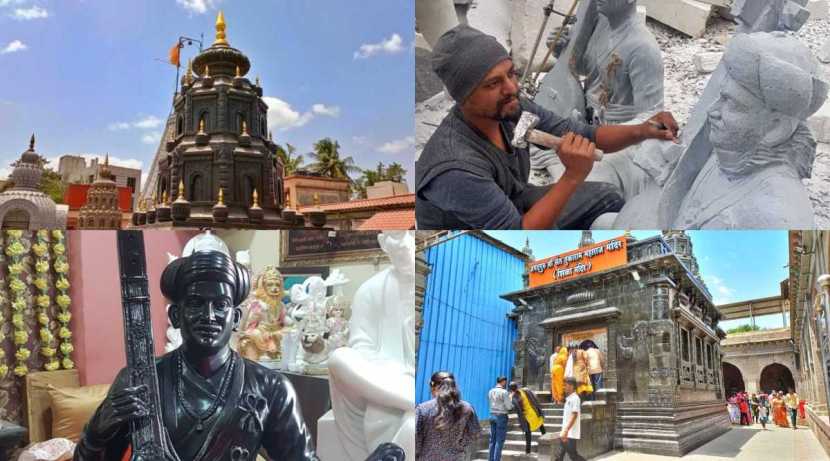 देहूमधील शिळा मंदिर ४२ फूट उंचीचं असून मंदिरातील तुकोबांची मूर्ती ४२ इंचाची आहे. ही मूर्ती ४२ दिवसात साकारण्यात आली. (फोटो सौजन्य : प्रतिनिधी, कृष्णा पांचाळ)