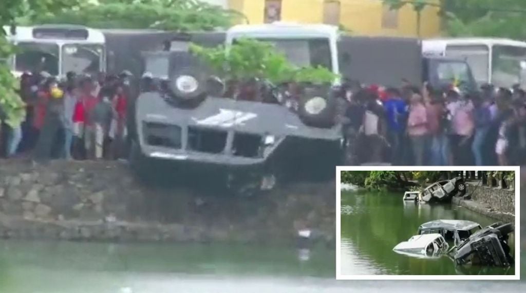 Sri Lankans Push Car Of Former Minister Into Lake