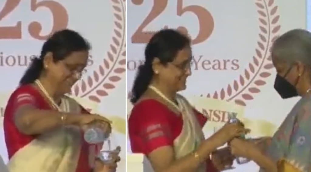 officer asked for water in the middle of the speech Finance Minister Nirmala Sitharaman reached with a bottle