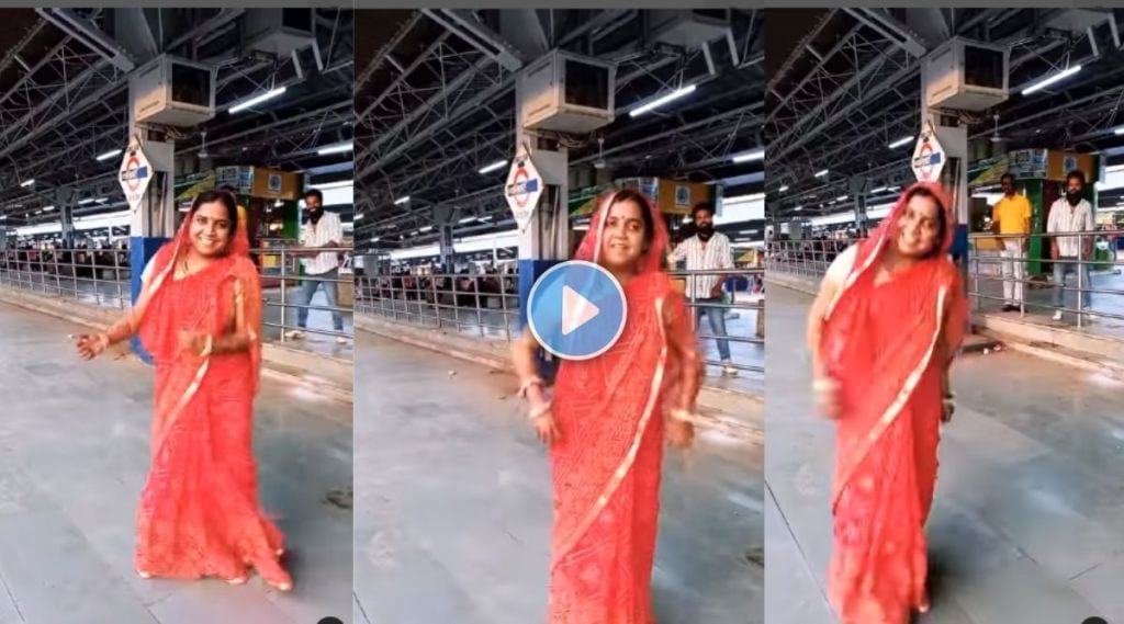 women dance on railway station