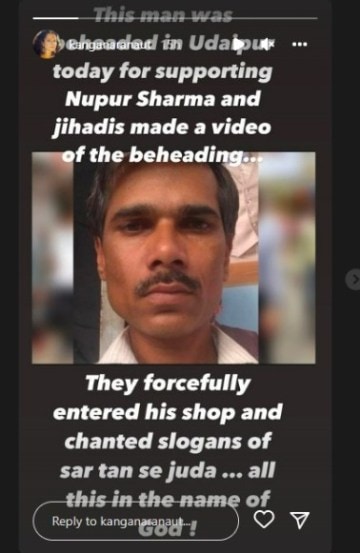 Udaipur Tailor Kanhaiya Murder kangana ranaut post viral