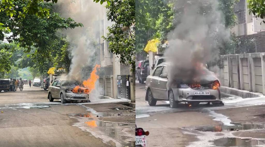 ठाकुर्लीत ९० फुटी रस्त्यावर कारला आग ,car burning