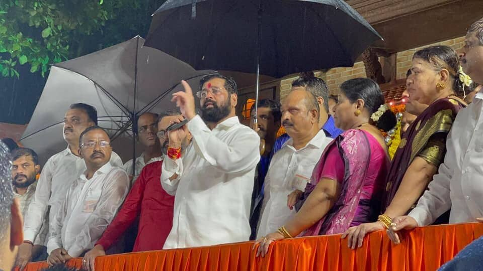 eknath shinde reaches home after becoming cm shares photo with grandchild