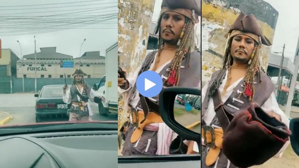 Captain Jack Sparrow begging on the street