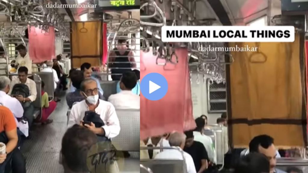 People put their clothes to dry in the Mumbai local train compartment
