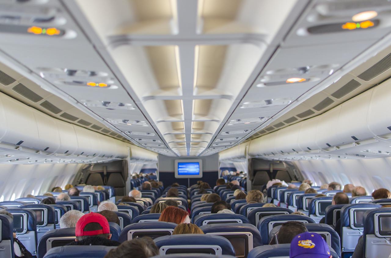 the seats in the plane is often blue