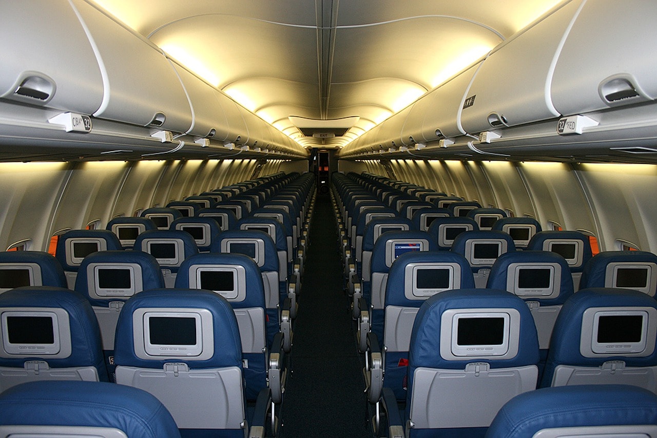 the seats in the plane is often blue