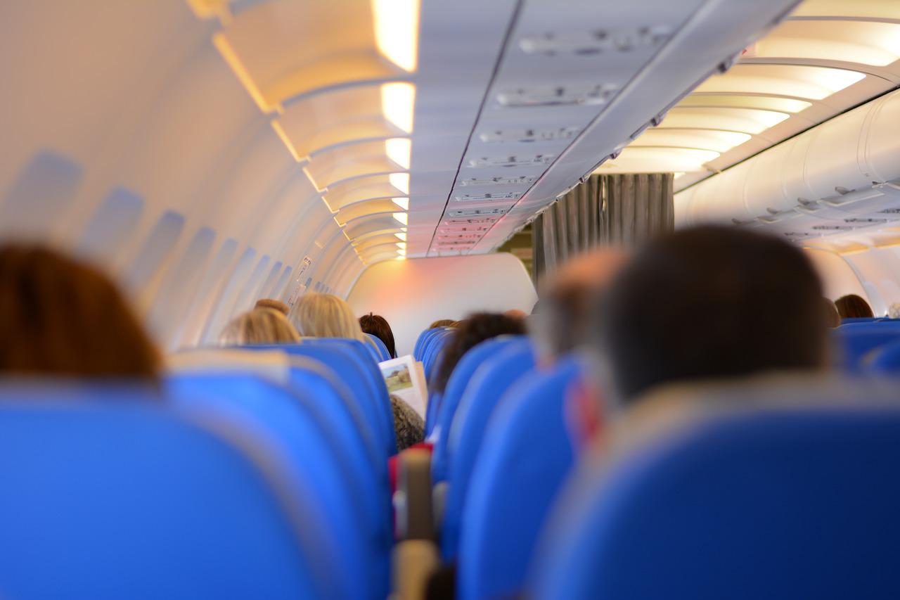 the seats in the plane is often blue