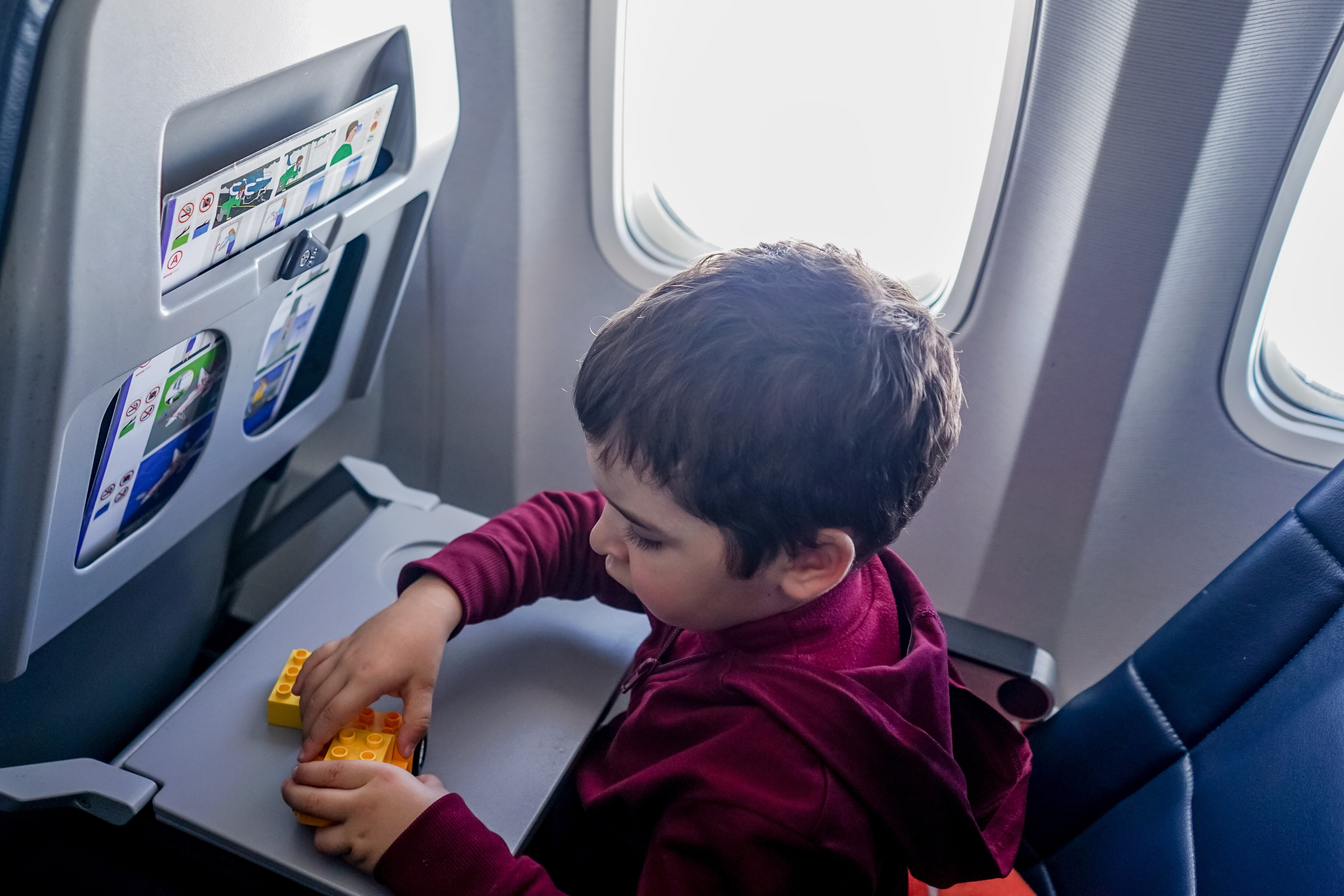 the seats in the plane is often blue