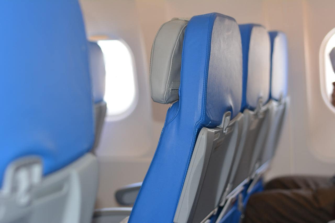 the seats in the plane is often blue