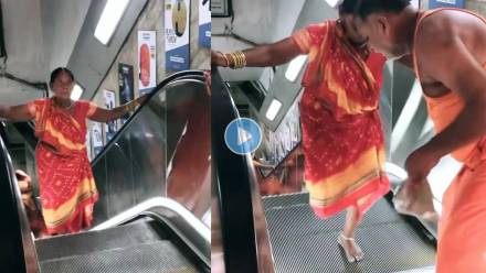 Women-Using-Escalator-First-Time