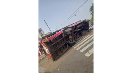Container collided with 'ST' at Katol Naka Chowk A passenger injured as the bus overturned