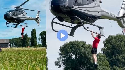 YouTubers created a world record by doing pull-ups with the help of a helicopter