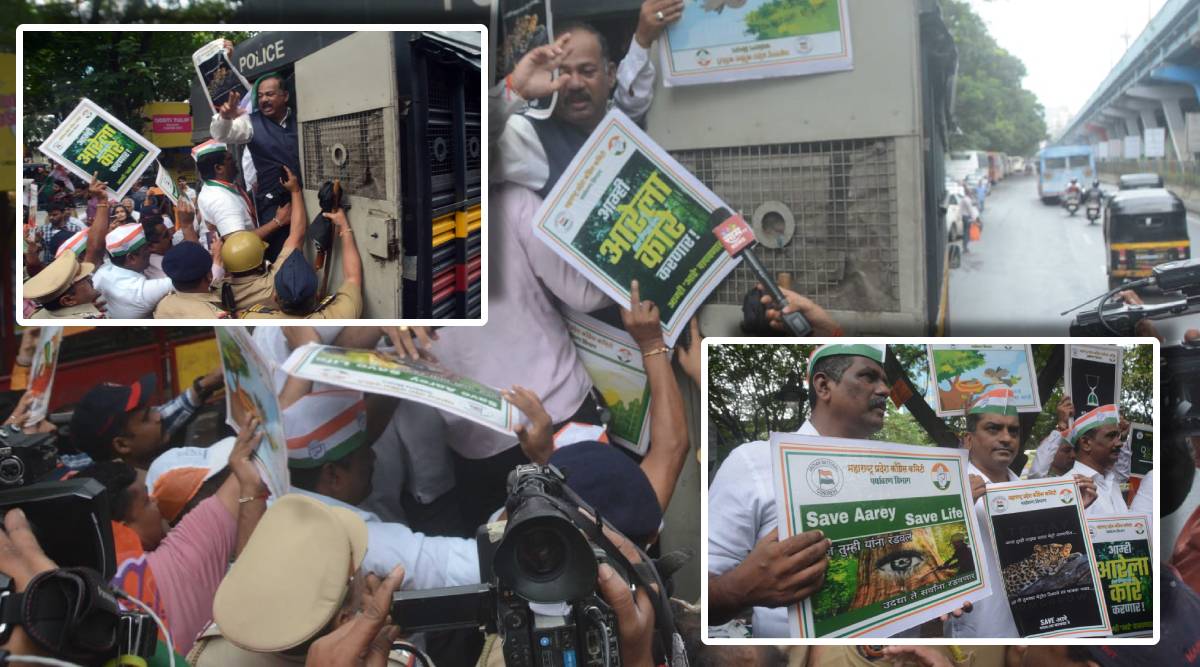 आरे जंगलातील मेट्रो कारशेडला विरोध करण्यासाठी काँग्रेस पक्षाच्या पर्यावरण विभागाने ठाण्यात आंदोलन पुकारले 