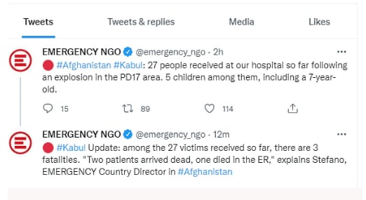 The injured are being treated at Kabul's emergency hospital