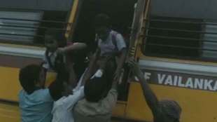 school bus with students fell into a pit