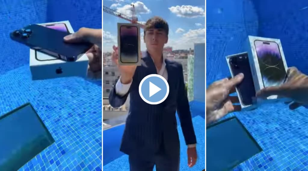 Viral Video iphone 14 unboxing in swimming pool how to check if phone is waterproof easy hacks