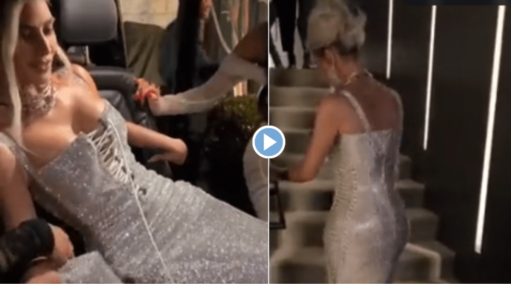 VIDEO: किम कार्दशियनला घट्ट बॉडीकॉन ड्रेसने दिला धोका; फॅशन वीक मध्ये चालताना अचानक…