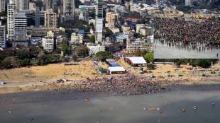 photo captured by Indian Navy and Coast guard helicopter of Ganesh Immersion at Girgaon Chowpatty