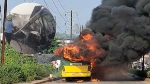 The bus caught fire nalasopara Due to cleverness of driver there no casualtiesfire brigrade passengers