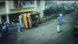 A bus carrying school students overturned in green city area Ambernath