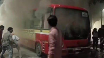 Navi Mumbai Transport bus catches fire in Metro Mall Kalyan loss of life avoided bus caught fire