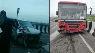 N.M.M.T Bus and Wagoner car accident on on Karal bridge navi mumbai