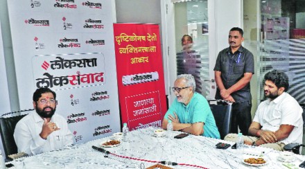 cm eknath shinde at loksatta office interview