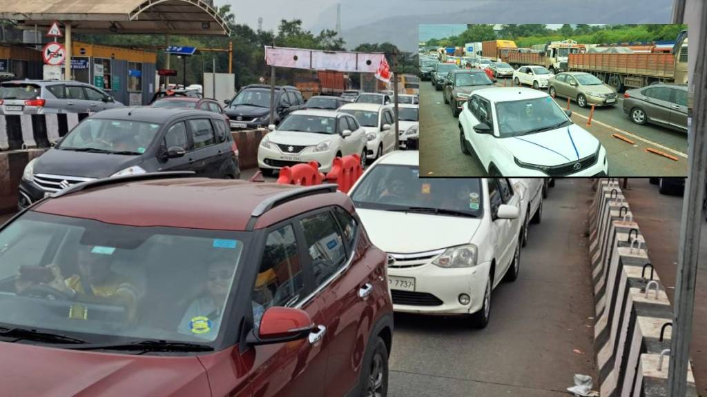 Big traffic jam on Pune Mumbai Expressway urse toll plaza