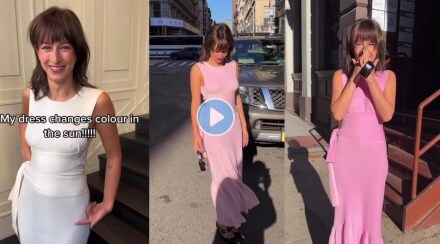 Viral video Women wears unique dress that turns pink from white in the sun netizens are shocked